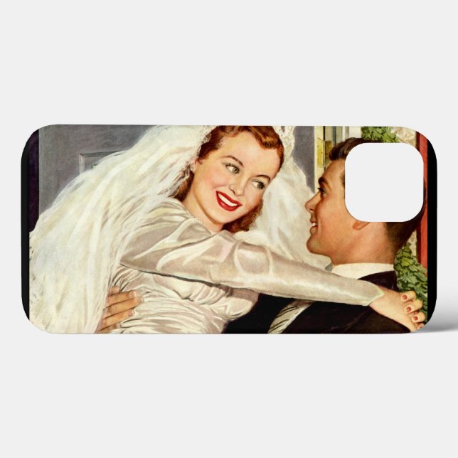 Vintage bröllop Newlyweds, Lycklig Bride och Groom (Baksida (horisontell))