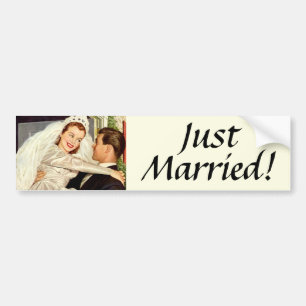 Vintage bröllop Newlyweds, Lycklig Bride och Groom Bildekal
