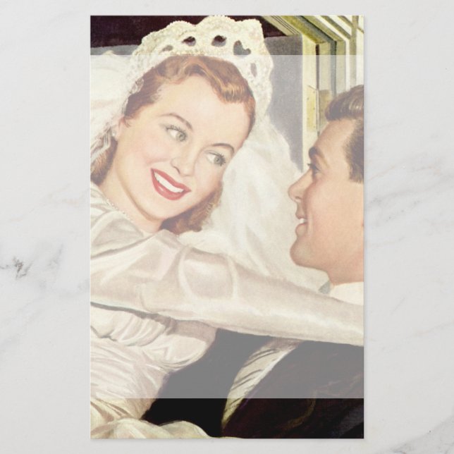 Vintage bröllop Newlyweds, Lycklig Bride och Groom Brevpapper (Framsida)
