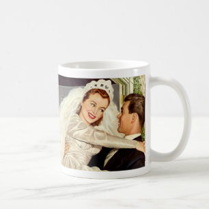Vintage bröllop Newlyweds, Lycklig Bride och Groom Kaffemugg