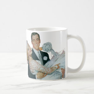 Vintage bröllop Newlyweds, Lycklig Bride och Groom Kaffemugg