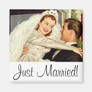 Vintage bröllop Newlyweds, Lycklig Bride och Groom Magnet