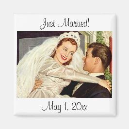 Vintage bröllop Newlyweds, Lycklig Bride och Groom Magnet