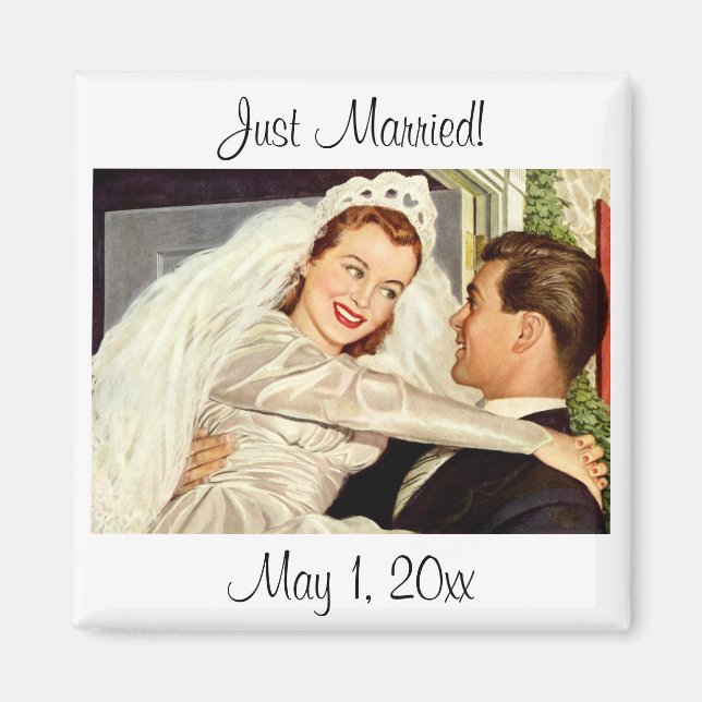 Vintage bröllop Newlyweds, Lycklig Bride och Groom Magnet (Framsidan)