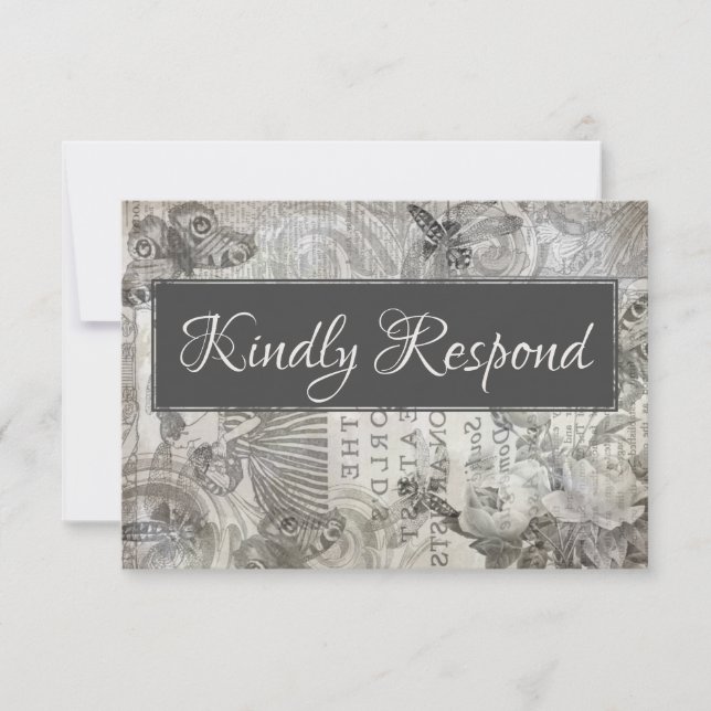 Vintage bröllop OSA Antique Grått & White (Framsida)