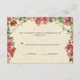 Vintage bröllop OSA, Blommigt Flowers Rosa ros OSA Kort