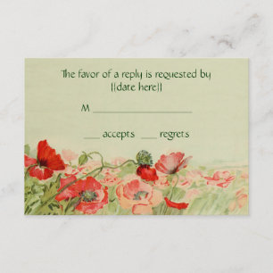 Vintage bröllop OSA Response, Red Poppy Flowers Kort