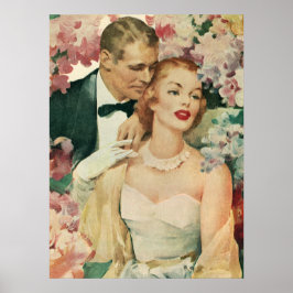 Vintage bröllop Porträtt, Retro Bride och Groom Poster