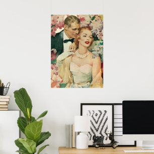 Vintage bröllop Porträtt, Retro Bride och Groom Poster