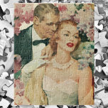 Vintage bröllop Porträtt, Retro Bride och Groom Pussel<br><div class="desc">Vintage illustration av bilden av kärlek och romantik bröllop med en blommigt porträtt med en brud i hennes bröllop,  och groomen i hans tuxedo omgiven av rosa och vita blommor.</div>