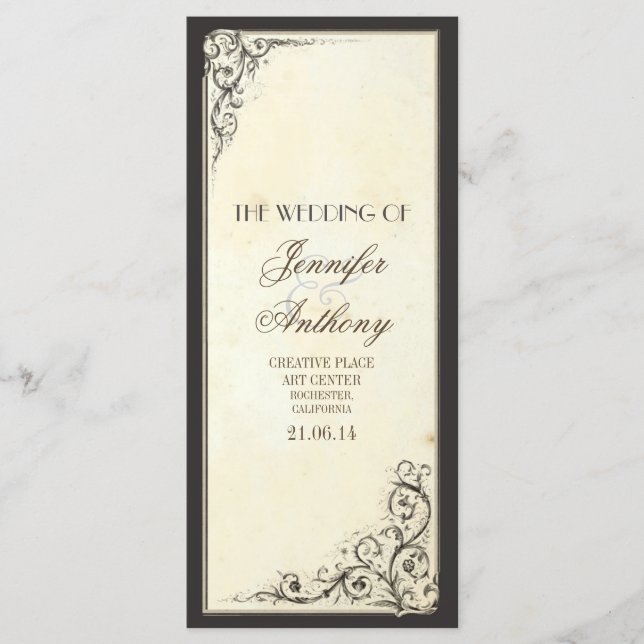 vintage bröllop-program program (Framsida)