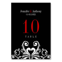 Vintage bröllop Red Black Bordsnummer Card