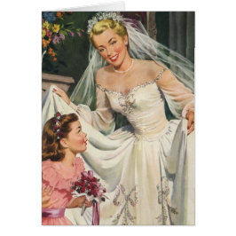 Vintage bröllop, Retro Bride med Flower Girl Hälsningskort