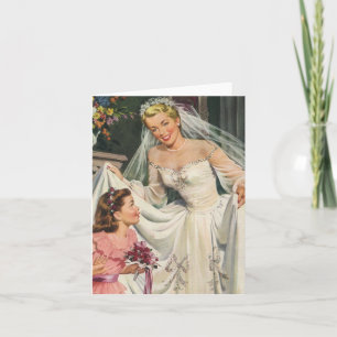 Vintage bröllop, Retro Bride med Flower Girl Kort