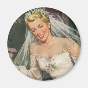 Vintage bröllop, Retro Bride med Flower Girl Magnet