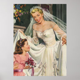 Vintage bröllop, Retro Bride med Flower Girl Poster