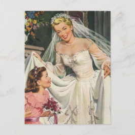 Vintage bröllop, Retro Bride med Flower Girl Vykort