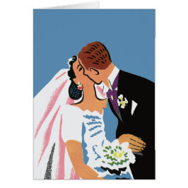 Vintage bröllop, Retro Bride och Groom Kissing Hälsningskort