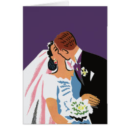 Vintage bröllop, Retro Bride och Groom Kissing Hälsningskort