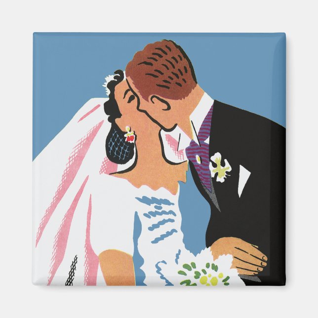 Vintage bröllop, Retro Bride och Groom Kissing Magnet (Framsidan)