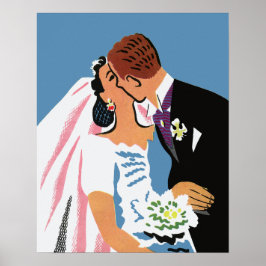 Vintage bröllop, Retro Bride och Groom Kissing Poster