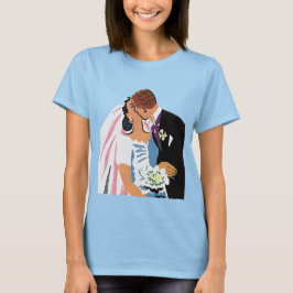Vintage bröllop, Retro Bride och Groom Kissing T Shirt