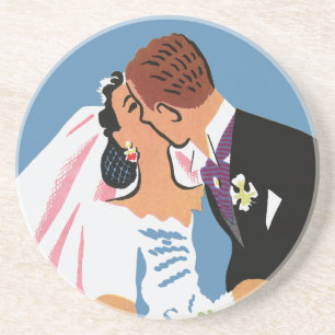 Vintage bröllop, Retro Bride och Groom Kissing Underlägg