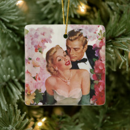 Vintage bröllop, Retro Bride och Groom Newlyweds Julgransprydnad Keramik