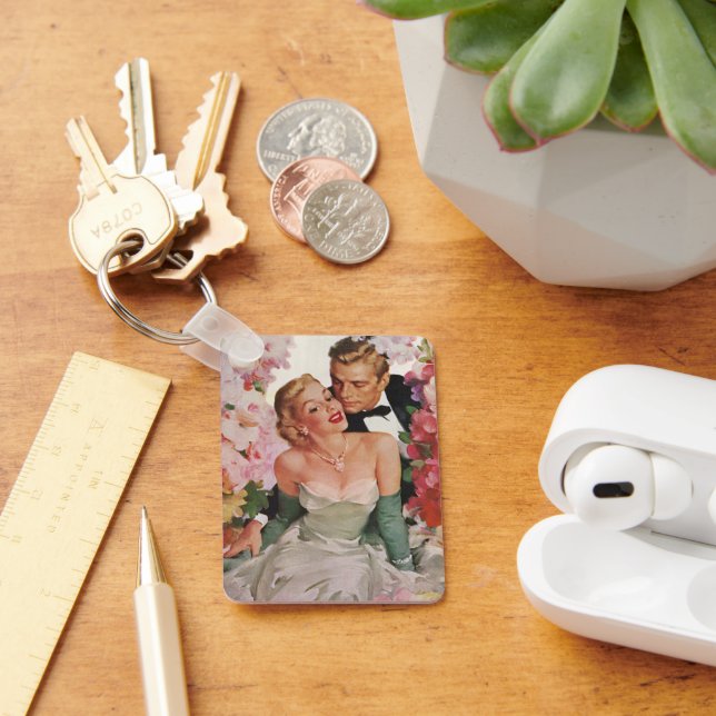 Vintage bröllop, Retro Bride och Groom Newlyweds Nyckelring (Skrivbord)