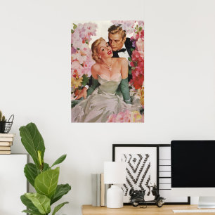 Vintage bröllop, Retro Bride och Groom Newlyweds Poster