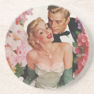 Vintage bröllop, Retro Bride och Groom Newlyweds Underlägg