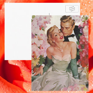 Vintage bröllop, Retro Bride och Groom Newlyweds Vykort