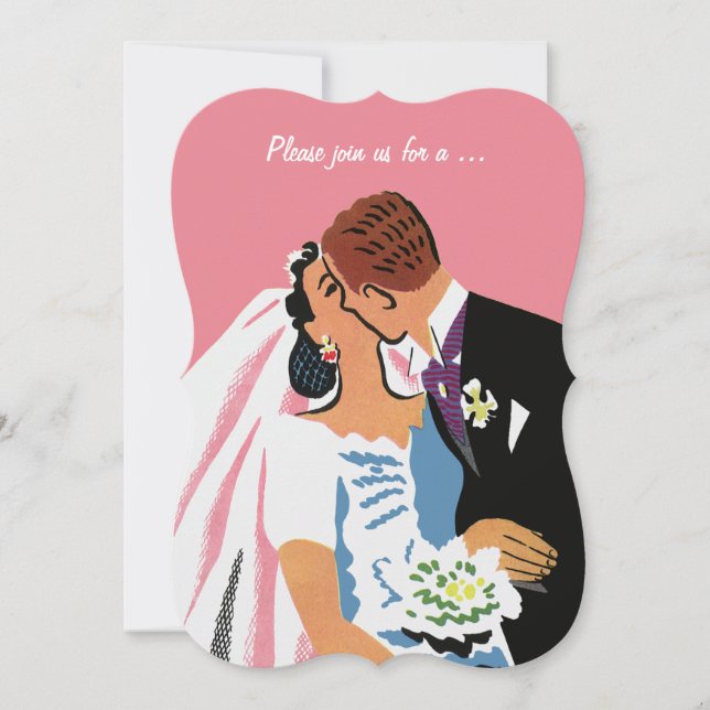 Vintage Bröllop, Retro Brud Groom Bröllopsfest Inbjudningar (Framsida)