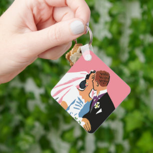 Vintage Bröllop, Retro Brud och Brudgum Kyss Nyckelring