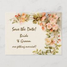 Vintage Bröllop, Rosa Rosblommor, Spara Datum