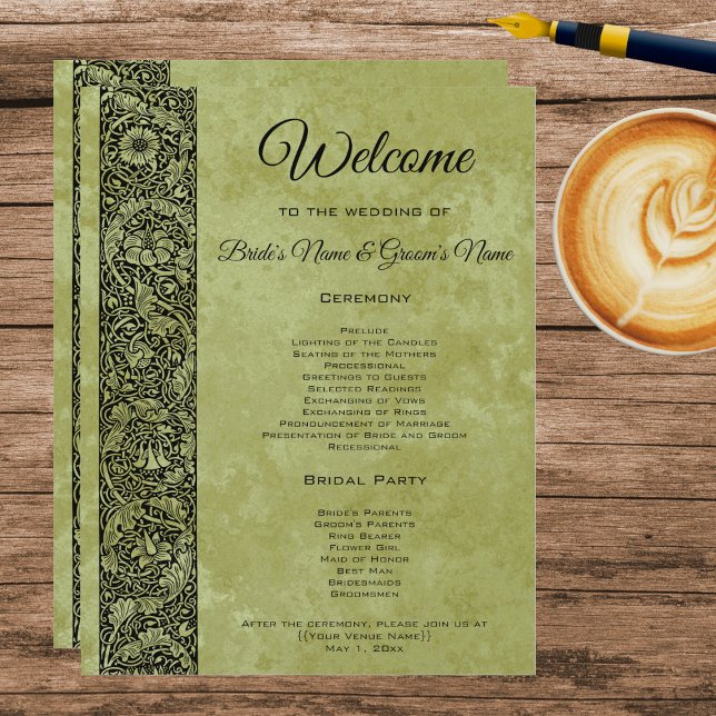 Vintage bröllop, Rullan för viktoriansk Blommigt (Vintage Victorian Style Floral Scroll Decorative Border Wedding Program)