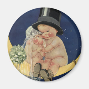 Vintage Bröllop, Söt Brud och Brudgum på en Måne Magnet