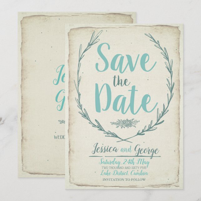 Vintage Bröllop spara datum Datumet (Fram/baksida)