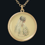 Vintage bröllop, Victorian Bride Möhippa Porträtt Guldpläterat Halsband<br><div class="desc">Vintage illustration av Viktorian bröllop porträtt med briden i profil. Den vackra bruden finns i hennes bröllop-grav med slöja som håller en möhippa blommor.</div>