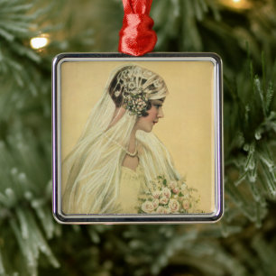 Vintage Bröllop, Victorian Brud Bröllopsporträtt Julgransprydnad Metall