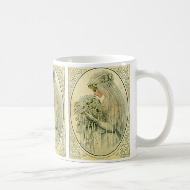 Vintage Bröllop, Victorian Brud Bröllopsporträtt Kaffemugg (Höger)