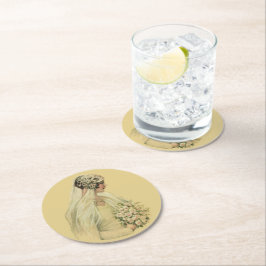 Vintage Bröllop, Victorian Brud Bröllopsporträtt Underlägg Papper Rund