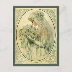 Vintage Bröllop, Victorian Brud med Blommor Vykort
