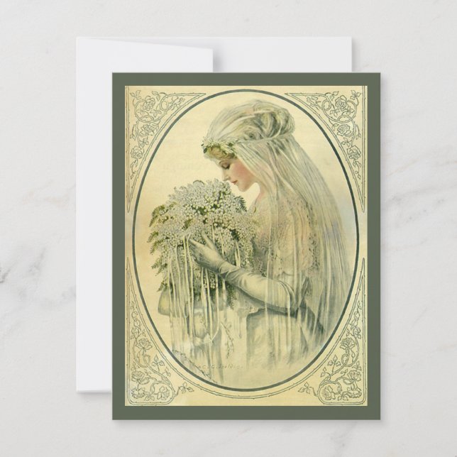 Vintage Bröllop, Victorian Brud, Spara Datum Inbjudningar (Framsida)