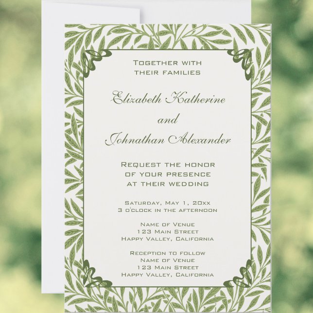 Vintage Bröllop, Victorianiska Pilbladsmönster Inbjudningar (Vintage Wedding, Victorian Willow Leaves Pattern by William Morris Wedding Invitation)