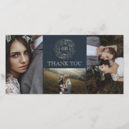 Vintage bröllop vid flottan och Guld Blommigten Tack Kort