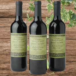 Vintage Bröllop, Viktoriansk Blomma Blommig Rulle Vinflaska Etikett