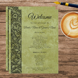 Vintage Bröllop, Viktoriansk Blommig Rulle Program