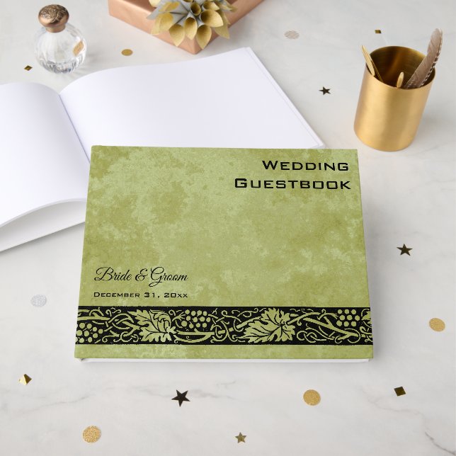 Vintage Bröllop, Viktorianska druvblad Gästböcker (Framsida Öppen)