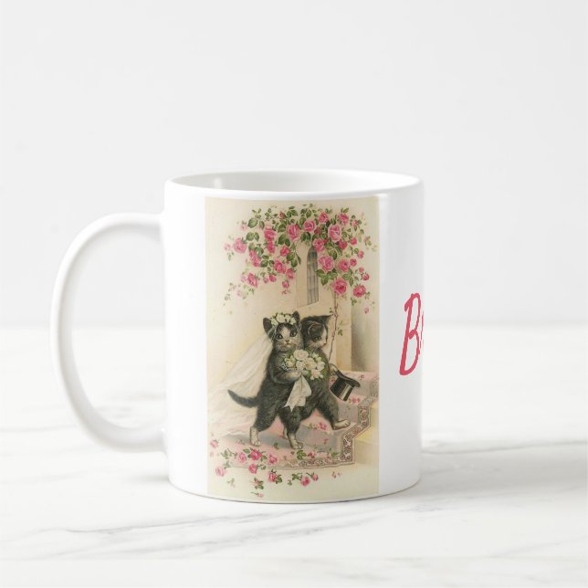 Vintage bröllopkatter - brud, kaffemugg (Vänster)